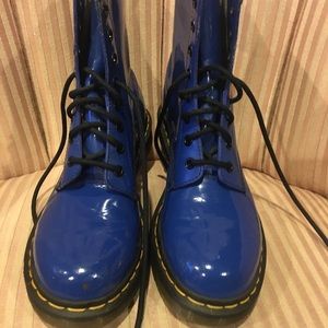 Dr Martens patent royal blue combat boots